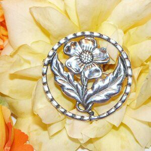 Sterling Silver Vintage Cut Out Flower Brooch, 925 Flower Brooch